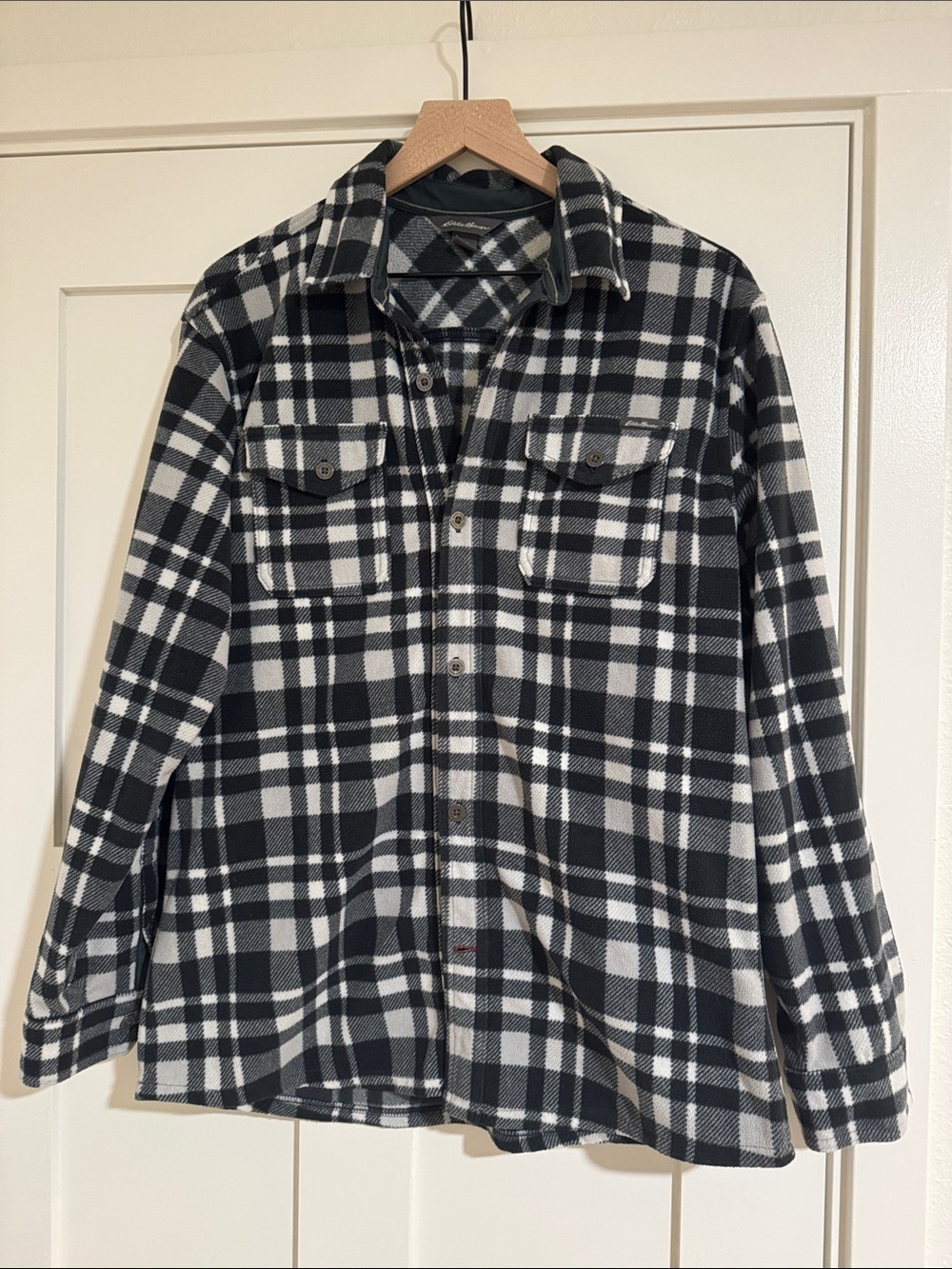 Eddie Bauer Black and White Plaid Button-Down Shirt